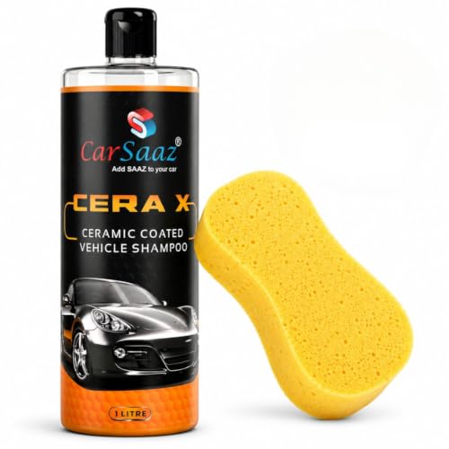 Image of CAR SAAZ Cera X Ceramic Car & Bike Wash Shampoo (1 Litre) with Washing Sponge Combo Pack | Premium Car Shampoo for Ceramic Coated Vehicles | pH Neutral, Super Suds, Highly Effective (1000 ml)