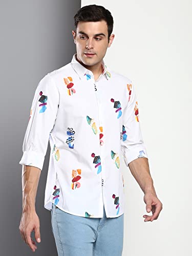 Image of Dennis Lingo Men's Printed Slim Fit Satin Casual Shirt with Spread Collar & Full Sleeves