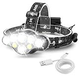 Linterna Frontal Recargable - Súper brillante 18000 Lúmenes 8 Modos de Iluminación, Linterna LED recargable para la cabeza, linterna de manos libres para el camping, la pesca, el senderismo, IPX5
