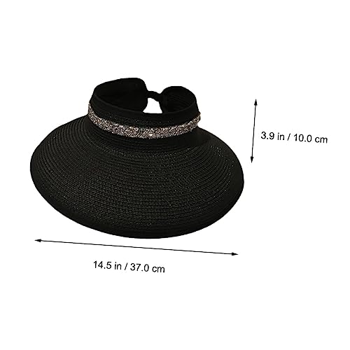 Chapeau de soleil vide en paille tressée noire avec large visière - 7