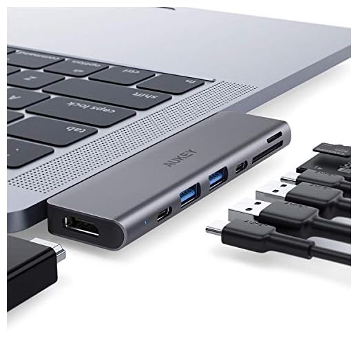 AUKEY USB C Hub 7 in 1 Adapter Thunderbolt 3 Dock mit 4K HDMI, 2 USB 3.0, USB-C Datenanschluss, SD- und MicroSD-Kartenleser USB Typ C Hub Kompatibel mit MacBook Air 2018/2019 und MacBook Pro 2018/2017
