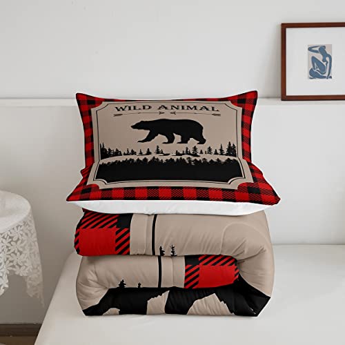 Erosebridal Conjunto de cama xadrez de urso de caça para decoração de quarto de crianças, meninos e