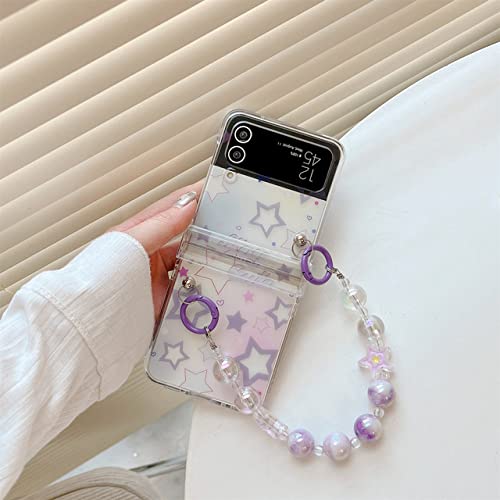 Coque Samsung Z Flip 3 motif vague pastel chic et poignée bijoux