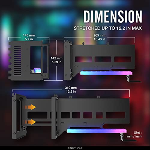Soporte vertical PCIe 4.0 GPU EZDIY-FAB con cable riser de 17 cm y módulo LED ARGB 3