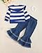 SODLON 4T Girls Clothes 5T Girl Outfits Winter Peter Pan Collar Dark Blue Stripe Sweatshirt Bell Bottom Denim Pants Kids Fall Spring Toddler Jeans Clothing Fashion Little Girl Size 4 5 Year