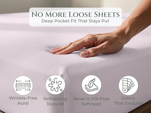 Image of Royale Linens 100% Organic Cotton Twin Fitted Sheet Only - Percale Weave - Super Soft Deep Pocket Bottom Sheets - Lavender Elastic Sheet - Twin Size Fitted Sheets Only - (39 inchx75 inch+15 inch, Lavender)