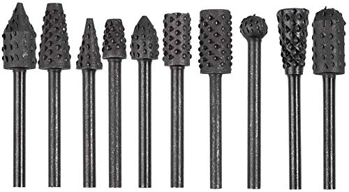 Bestgle 10pcs 1/8(3mm) Tige Ensemble Fraise à Râpes Rotative Acier Carbone Sculpture Fichier Râpe Forets à Bois Convient aux Outils Rotatifs Pour Bois Polissage Gravure, Noir