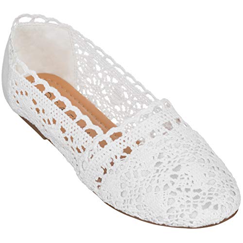 CLOVERLAY Women’s Lace Flat Shoe Floral Breathable Crochet Lace Ballet Flats