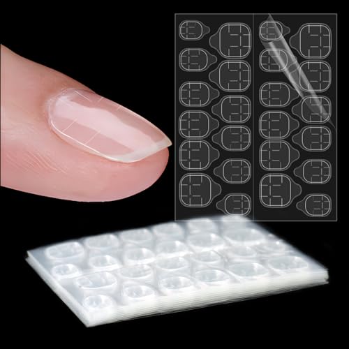 Laza 10 Sheets 240Pcs Ultra-Thin Clear Nail Adhesive Tabs 12 Sizes Waterproof Fake Nails Glue Sticker Super Sticky Nail Bond Double Sided Jelly Glue for Press On Nails Stickers Manicure Tabs