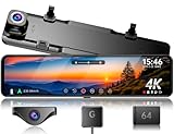JADO ドライブレコーダー ミラー型 4K 12インチ ドラレコ 前後カメラ リアカメラズーム機能搭載 デジタルインナーミラー IMX415センサー HDR/WDR搭載 夜間撮影 Type-C電源 駐車監視 タイムラプス 170°超広角 地デジ干渉対策済み LED信号機対応 64GBメモリーカード付き G850-ST