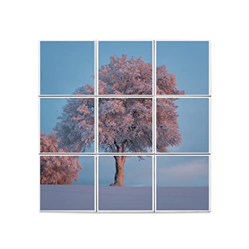 Carreau céramique décoratif 15x15 cm : fresque murale arbre de neige chêne
