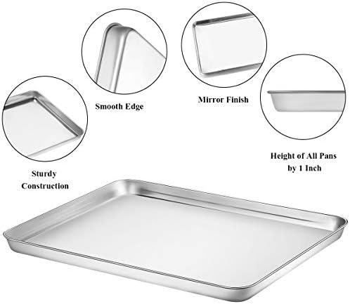 Wildone Baking Sheet Set of 2 - Stainless Steel Cookie Sheet Baking Pan, Size 18 x 13 x 1 inch, Non Toxic & Heavy Duty & Mirror Finish & Rust Free & Easy Clean - Thumbnail 5