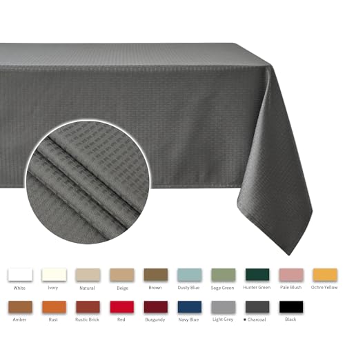 Image of maxmill Rectangle Tablecloth Weaved Texture Design Water Resistant Spill-Proof Soft Washable Table Cloth for Dining Room Decoration, Banquet Parties Event Holiday Dinner, 52 x 84 Inch Charcoal Gray