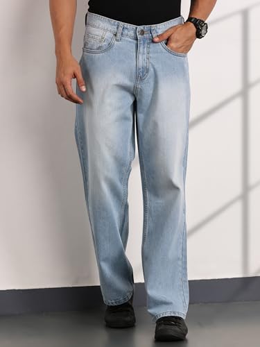 Image of Thomas Scott Men's | Relaxed Fit | Mild Wash | Wide Leg | Baggy fit | Casual | Jeans for Men (TSJ308 LightBlue 36)