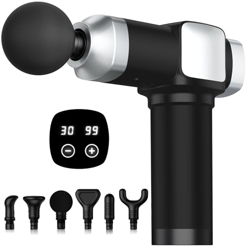 CAMEFER Massagepistole Tiefengewebe mit 6 Köpfen 30 Geschwindigkeiten für Sportler, Fitnessstudio & Büro