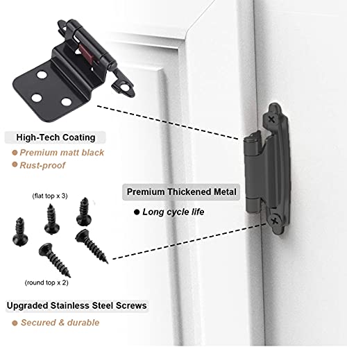 Inset 3/8’’ Matt Black Cabinet Hinges 25 Pairs (50 Pcs), Self Closing Hinges for Kitchen Cabinets/Cupboard/ Furniture Doors, Kitchen Cabinet Door Inset Hinges Black with Upgraded Screws - Double Elite - Thumbnail 3