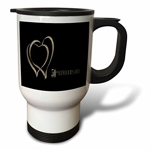 3Drose White Satin Ribbon With Gold Heart Travel Mug, 14-Ounce, Stainless Steel #TOP14