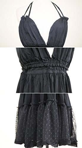 R.vivimos Womens Summer Halter Deep V Neck Sexy Patchwork Mini Short Dresses Medium Black #TOP4