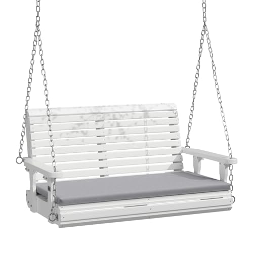 Image of VINGLI 4 FT Heavy Duty Porch Swing with Cushion, 880 LBS Wooden, White