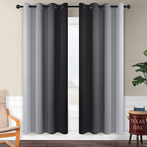 Image of SimpleHome Ombre Black to Grey White Curtains for Living Room 52Wx72L | Room Darkening Curtains for Bedroom,Gradient Light Blocking Curtain,Thermal Insulated Grommet Window Drapes,2 Panels,72 Inch