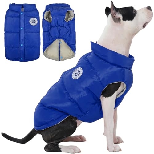 Kuoser Dog Coat Warm Dog Windproof Puffer Jacket, Blue M