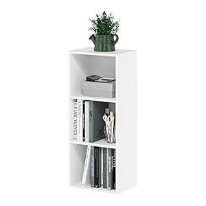 Furinno LUDER Book Shelf, 3-Cube Bookshelf, Bookcase with Open Shelves, 9.3 x 12 x 31.5, for Living Room, Bedroom, Home Office, White