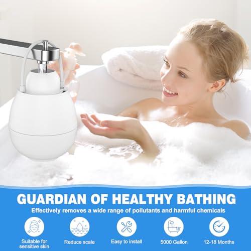 Bath Filter for Tub, Bathtub Water Filter with Overflow, 8000 Gallons Faucet Filter Filtration|Removes Chlorine, Fluoride & Contaminants|Hard Water Softener|Protects Skin, Hair| Easy Install