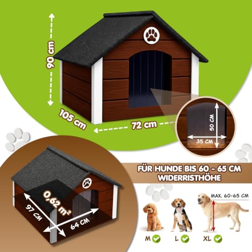 Outentin Hundehütte Outdoor Isoliert - Hundehaus für Große Hund - Winterfest und Wetterfest - Hunde Haus für Draußen mit schrägem Dach - Stabile Villa und Moderne Design - 103 x 90 x 70cm-Nuss