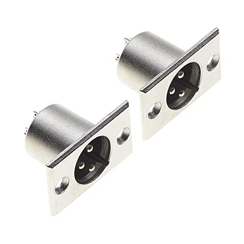 Keple Enchufe XLR De 3 Polos - Conector Macho De 3 Polos para Montaje En Panel con Marco De Montaje Rectangular Niquelado, Toma De Altavoz para Micrófono - Paquete De 2