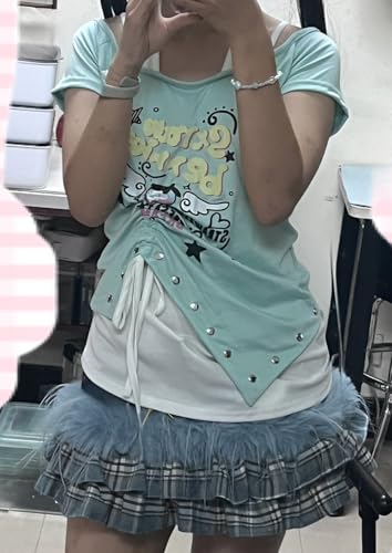 Image of Kawaii Cutecore Harajuku Y2k 2000s Tops Summer Preppy Aesthetic Alt Goth Emo Short Sleeve Graphic Tees