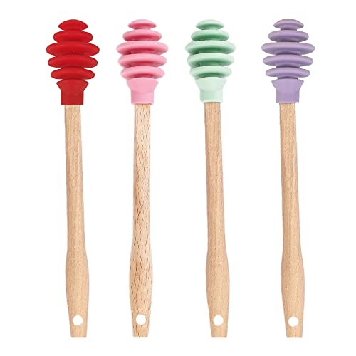 QTECLOR Honey Dipper Stick Holz Wabenstab Honig Mixer für Marmelade Honig Dispense Drizzle Honey 4PCS (6.7inch, 4PCS) (Lila+Rosa+Rot+Grün) Cover