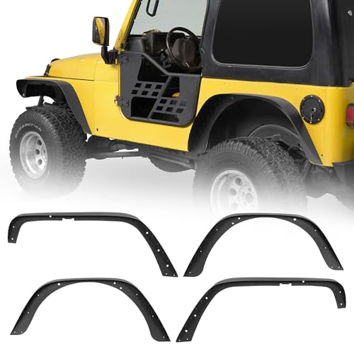 Hooke Road Wrangler TJ Flat Fender Flares Front & Rear Steel Wheel Flares Liner for 1997-2006 Jeep Wrangler TJ - 4PCS Set