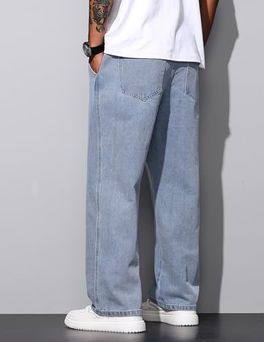 Men's Casual Jeans Regular Fit Denim Pants Straight Leg Jeans Elastic Waist Drawsting Trousers3