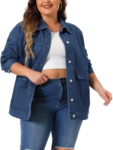 Agnes Orinda Plus Size Denim Jacket for Women Long Sleeve Vintage Jean Jackets with Pockets 2025 Western Outfit