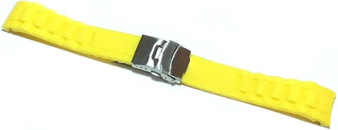 Cinturino gomma orologio deployante giallo ansa curva 20mm tipo nautica  silicone : Amazon.it: Orologi