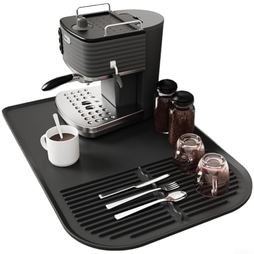 Große Silic1 Toaster-Matte für Küchenarbeitsplatte, rutschfeste Kaffeemaschinen-Abtropfschale mit erhöhten Streifen, hitzebeständiges Drainage-Pad, 60 x 40 cm, Grau (schwarz)