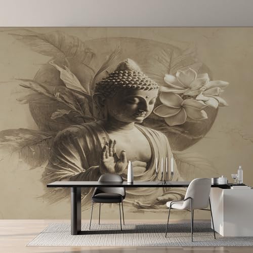 Générique Papier Peint Panoramique Zen Bouddha, Papier Peint Statue de Bouddha Fond pour Chambre Wallpaper, Fresque Murale pour Salon Salle Deco Murale,...