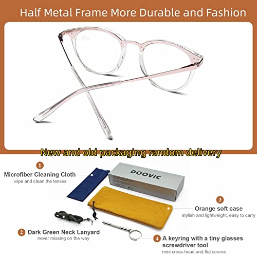 DOOViC Reading Glasses Round 3.0 Blue Light Blocking Clear Metal Frame Spring Hinge Readers for Women/Computer - Image 4