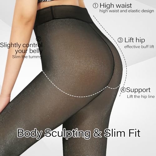 Image of X-CHENG 2 Pairs Fleece Lined Tights Thermal for Women-High Waisted Opaque Black Leggings Thick Warm Winter Tights