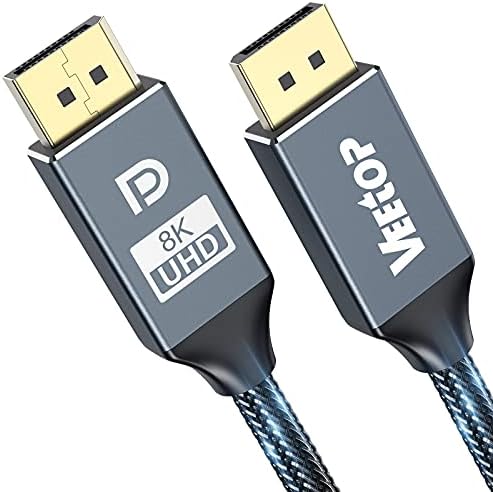 8K DisplayPort Cable 1.4 2m Veetop DP Cable 1.4 8K@60Hz 4K@144Hz 1080P@240Hz VESA Certified HBR3 32.4Gbps HDCP 2.2 HDR DSC 1.2 Nylon Braided DisplayPort to DisplayPort Cord for Gaming Monitor PC