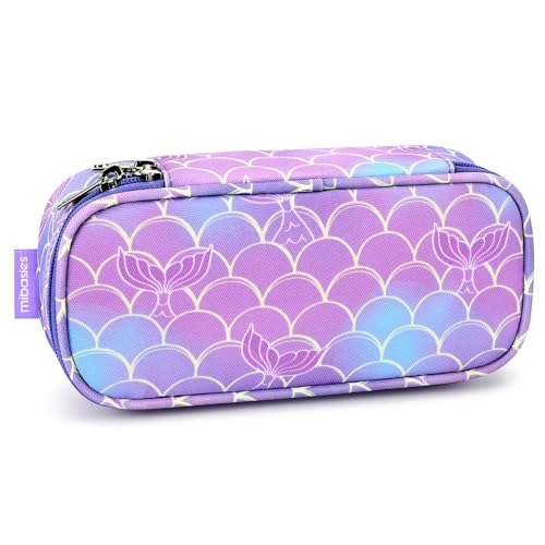 Image of mibasies Girls Pencil Case for Kids, Multi-Slot Pencil Pouch, Mermaid Tail Purple