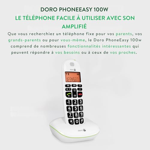 Téléphone sans fil DECT Doro PhoneEasy 100w blanc pour seniors