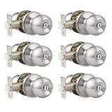 Probrico(6 Pack)Bed/Bath Room Round Door Knob,Privacy Function for Bathroom/Bedroom,Interior Door Door Lock Handle Satin Nickel Finish, Keyless(Thumb Turn Lock on The Inside)Door Handles Locks