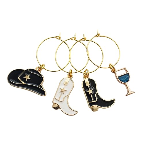 Generic 4Pcs Cute Cowboy Boot And Hat Pendant Wine Charms, Glass Marker For Party cover