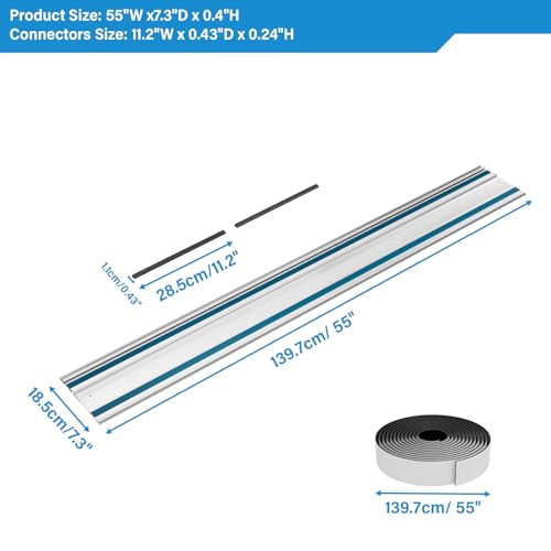 194368-5 Track Saw Guide Rail for Makita and Festool, 110 Inch (2x55 Inch) Extruded Aluminum Rails with Connectors and Anti-Slip Strips by MOMINGXPENG - Used condition - Image 2