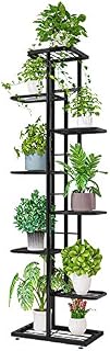 IBEQUEM 8 Tier Metal Tall Plant Stand, Multiple Flower Pot Holder Shelves, Planter Rack Storage Organizer Display for Indoor Outdoor Balcony Garden (Dark Gray)