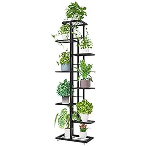 QUMENEY Plantenstandaard met 8 verdiepingen, van metaal, meerdere bloempothouder-planken, plantenbak-opberg-organizer voor binnen en buiten, balkon, tuin, donkergrijs zilver
