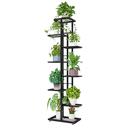 QUMENEY Support à 8 étages en métal pour pots de fleurs, étagère de rangement pour intérieur et extérieur, balcon, jardin,gris foncé