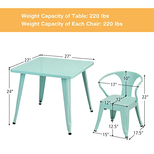 Costzon Kids Table And 2 Chair Set For Indoor/Outdoor Use, Steel Table And Stackable Chairs, Preschool, Bedroom, Playroom, Home, Furniture For Toddlers Boys & Girls(Mint Green, Table & Chairs) #TOP6