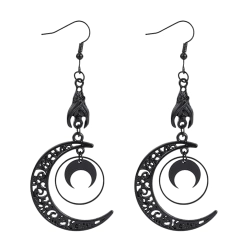 Boucles d'Oreilles Croissant de Lune pour Femme, Noires Célestes Pendantes Élégantes Gothiques Bijoux d'Halloween Tendance Cadeaux Bijoux